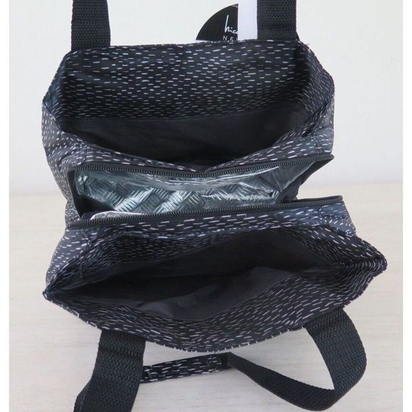 Nicole Miller New York N4684-01L Black/Wht Dashed Line Insulated 11" Lunch Tote - Picture 11 of 12
